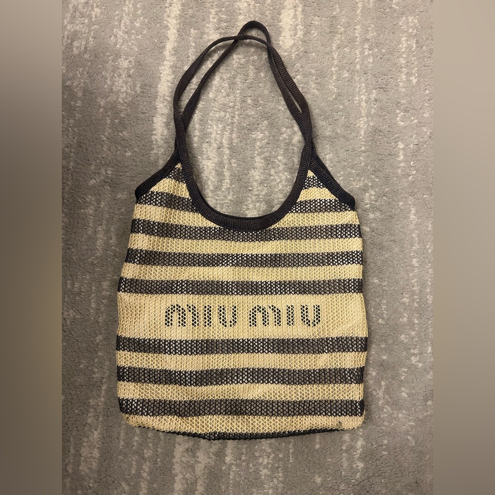 Miu Miu raffia tote navy stripe